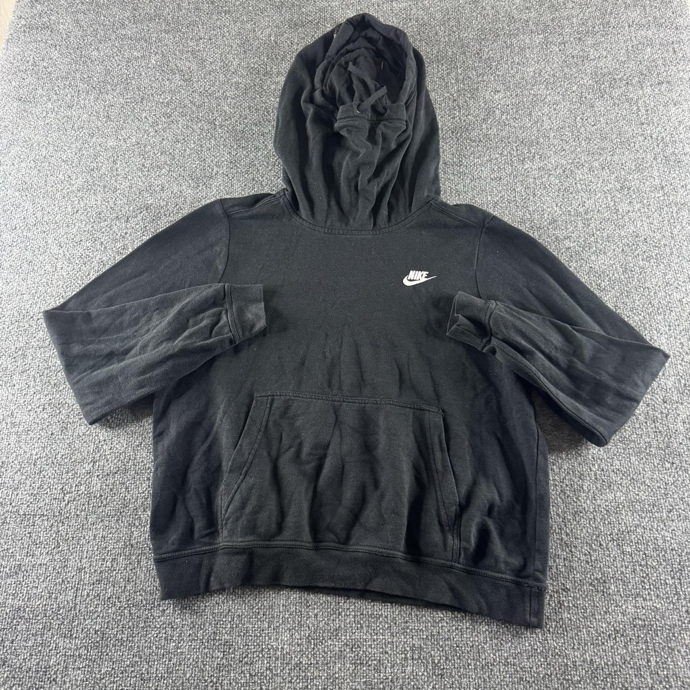 Nike‎ Hoodie Mens L Black Fleece Pullover Kangaroo Pocket Swoosh Logo Sweatshirt